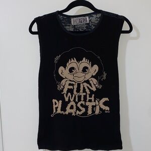 Dimepiece Black Tank Top with Playful Troll Graphic